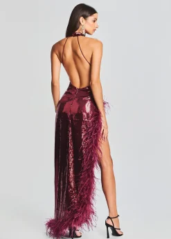 Retrofete Vixen Sequin Feather Dress Cabernet Cheap