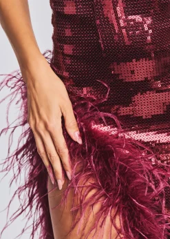 Retrofete Vixen Sequin Feather Dress Cabernet Online