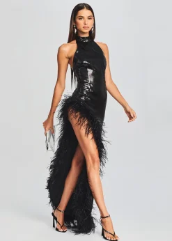 Retrofete Vixen Sequin Feather Dress Black Discount
