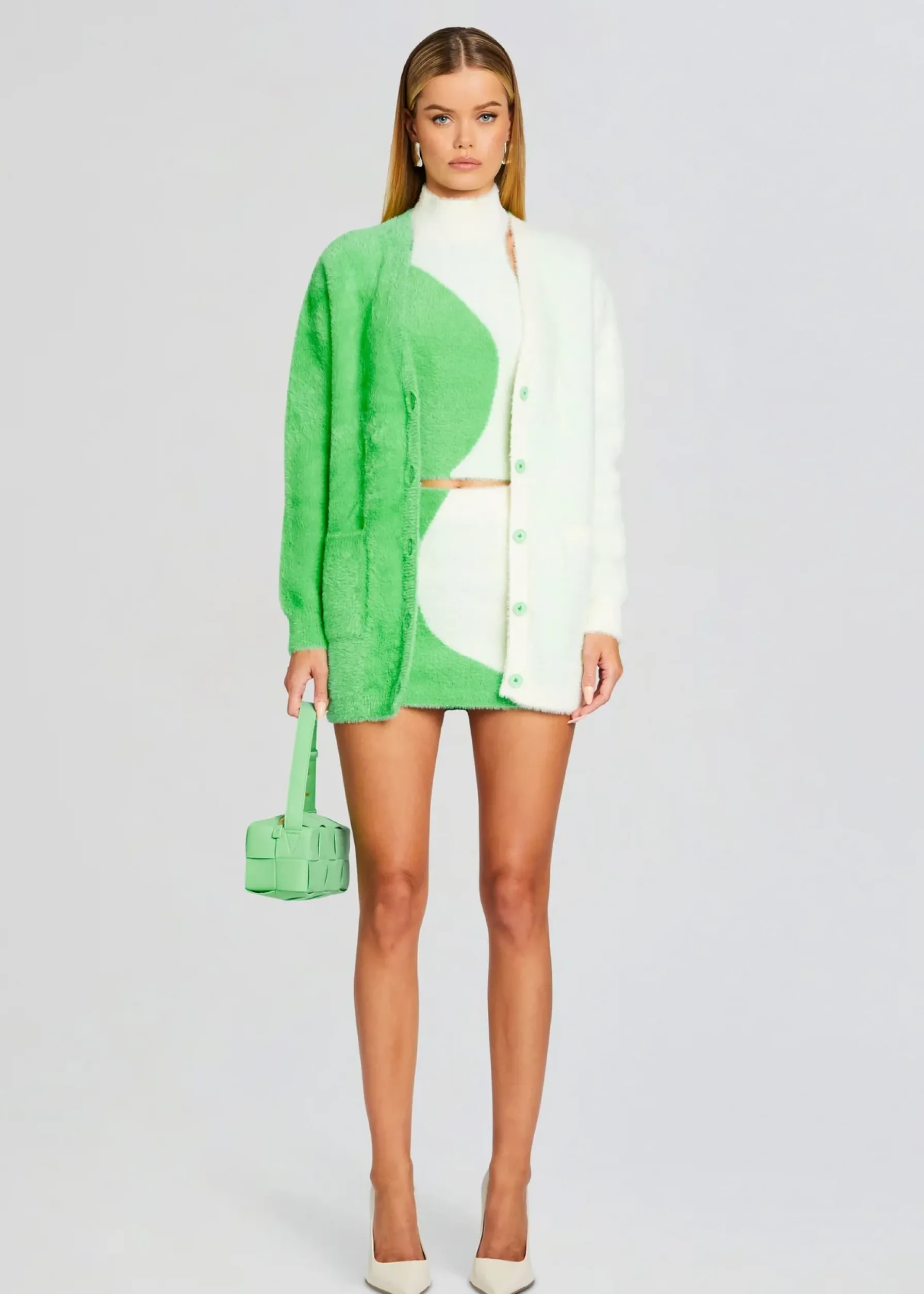 Retrofete Winnie Fuzzy Mini Skirt Pistachio/Cream Sale