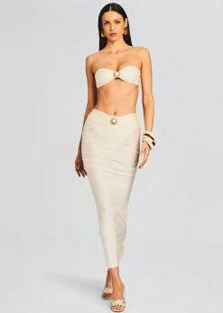 Retrofete Yara Lyrca Maxi Skirt Cream Clearance