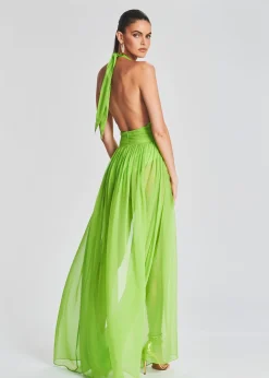 Retrofete Zion Silk Chiffon Dress Lime Punch Fashion